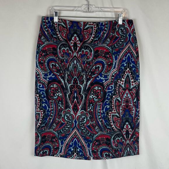 Talbots Blue Red Paisley Print OfficeCore Career Pencil Skirt NWOT Size 10 - Picture 4 of 12